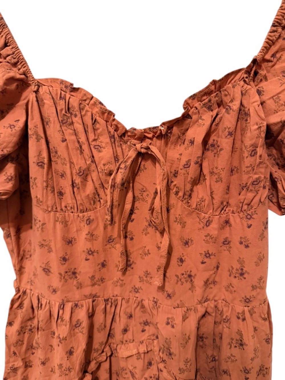 NEW STORIA Rusty Pink Color Floral Puff-Sleeve Midi Dress Sz MEDIUM - Picture 3 of 10